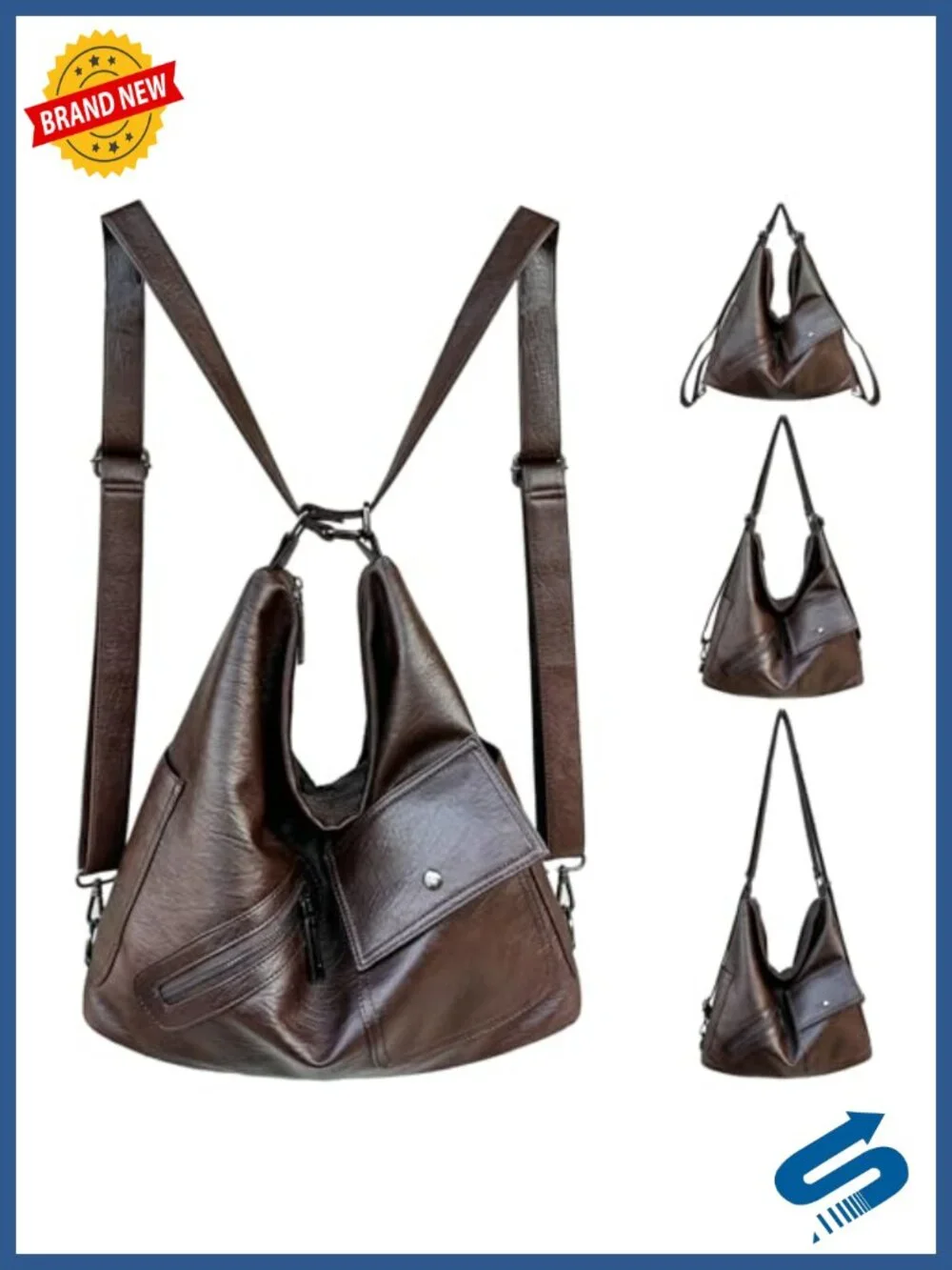 4-in-1 Convertible Crossbody Backpack Tote, Extra Large Vegan Leather Laptop